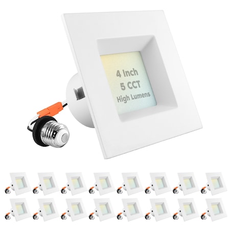 Luxrite 4 Inch Square LED Recessed Can Lights 5 CCT 2700K-5000K 14W (75W Equivalent) 950LM Dimmable 16-Pack LR23787-16PK